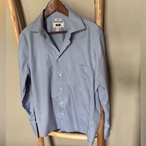 Joseph Abboud No Wrinkles Tailored Fit Dress Shirt 16 35 Blue Pinstripe Cuffs